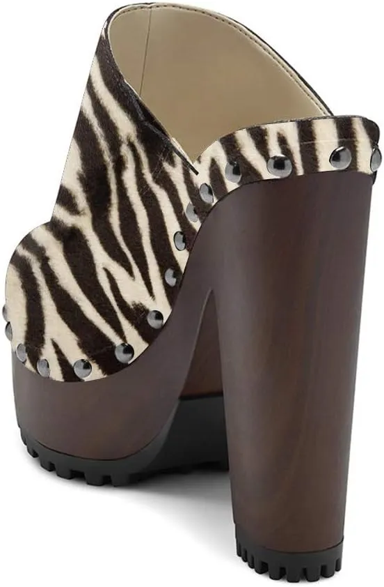 XYD Cork Platform Super High Heels Mules for Women Chunky Block Studded Closed Round Toe Slides Sandals Backless Fashion Dress Club Shoes