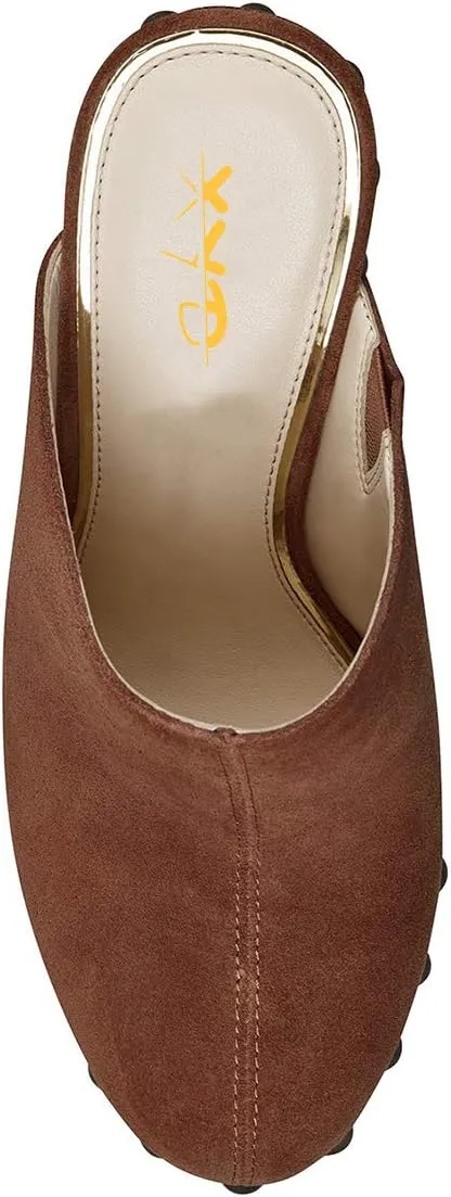 XYD Cork Platform Super High Heels Mules for Women Chunky Block Studded Closed Round Toe Slides Sandals Backless Fashion Dress Club Shoes