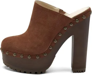 XYD Cork Platform Super High Heels Mules for Women Chunky Block Studded Closed Round Toe Slides Sandals Backless Fashion Dress Club Shoes