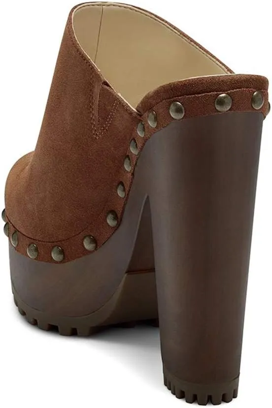 XYD Cork Platform Super High Heels Mules for Women Chunky Block Studded Closed Round Toe Slides Sandals Backless Fashion Dress Club Shoes