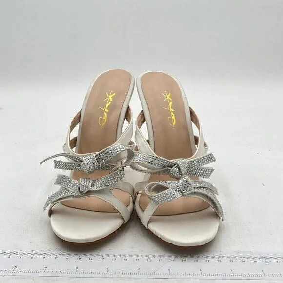 XYD White Dress Round Open Toe Cute Bow Sandals High Heel Strappy Party Mule