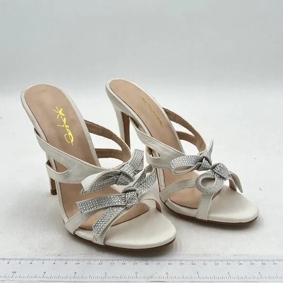 XYD White Dress Round Open Toe Cute Bow Sandals High Heel Strappy Party Mule