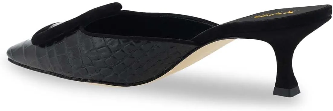 XYD Women Pointed Toe Mule Pumps with Buckle Kitten Low Heels Slip On Open-Back Slides Sandals Fashion Comfy Shoes