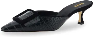 XYD Women Pointed Toe Mule Pumps with Buckle Kitten Low Heels Slip On Open-Back Slides Sandals Fashion Comfy Shoes