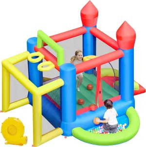 Yaheetech Inflatable Bounce House, 7-in-1 Bouncy Castle Combo w/Ball Pit & 3 Basketball Hoops & Soccer Goal & Dartboard & Slide, for Kids Aged 3-10 w/Storage Bag & 470W Blower
