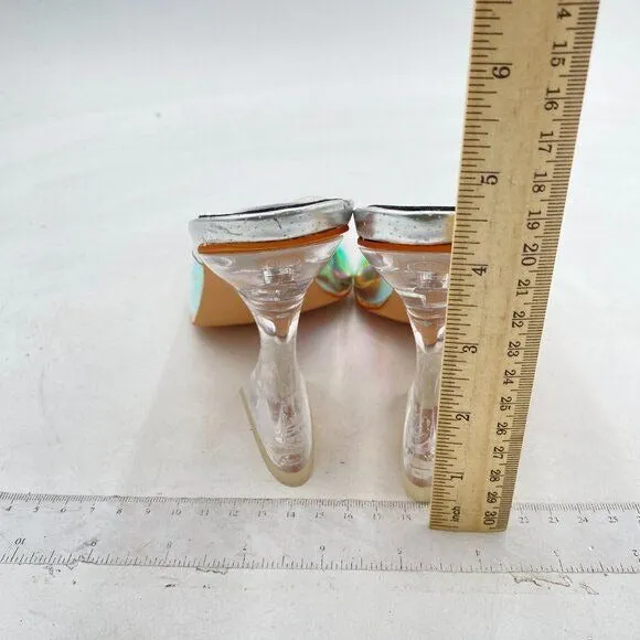 YDN Colorful Crystal Chunky High Heel Mule Transparent Open Toe Backless Sandals