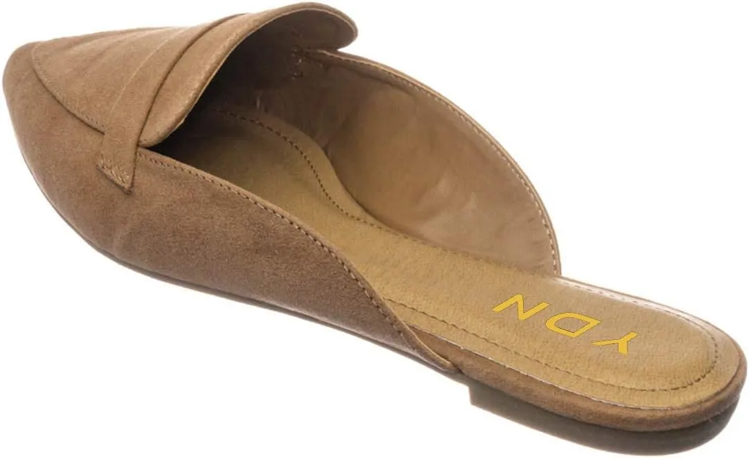 YDN Women Causal Slide Mules Comfy Flats Loafers Poined Toe Slipper Slip On Backless Sandals Fashion Dressy Summer Shoes