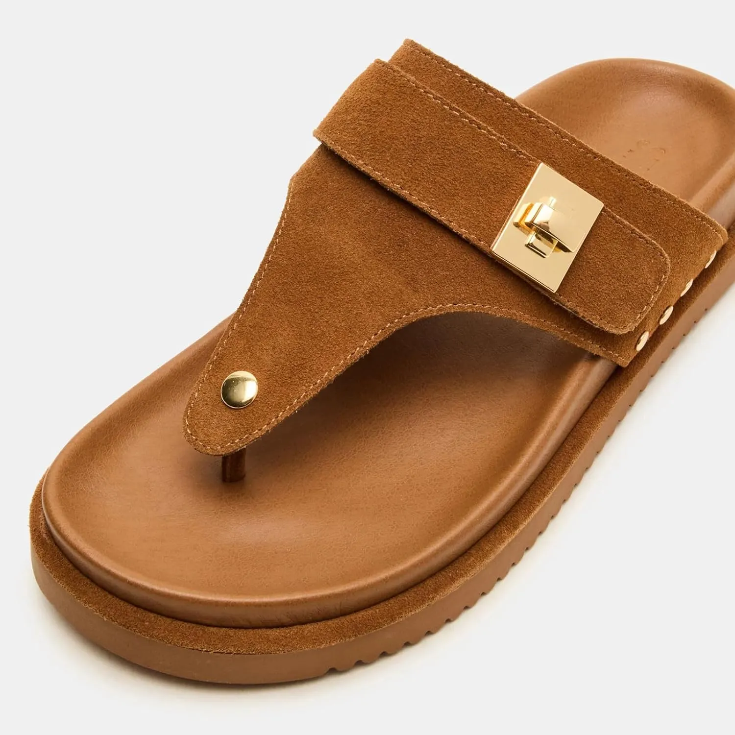 Yishaweiqi Suede Stud Platform Sandals for Women Slip On Open Round Toe Flip Flops Comfort Footbed Flatform Sandals Vacation Beach Slide Sandals