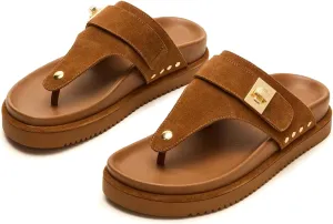 Yishaweiqi Suede Stud Platform Sandals for Women Slip On Open Round Toe Flip Flops Comfort Footbed Flatform Sandals Vacation Beach Slide Sandals