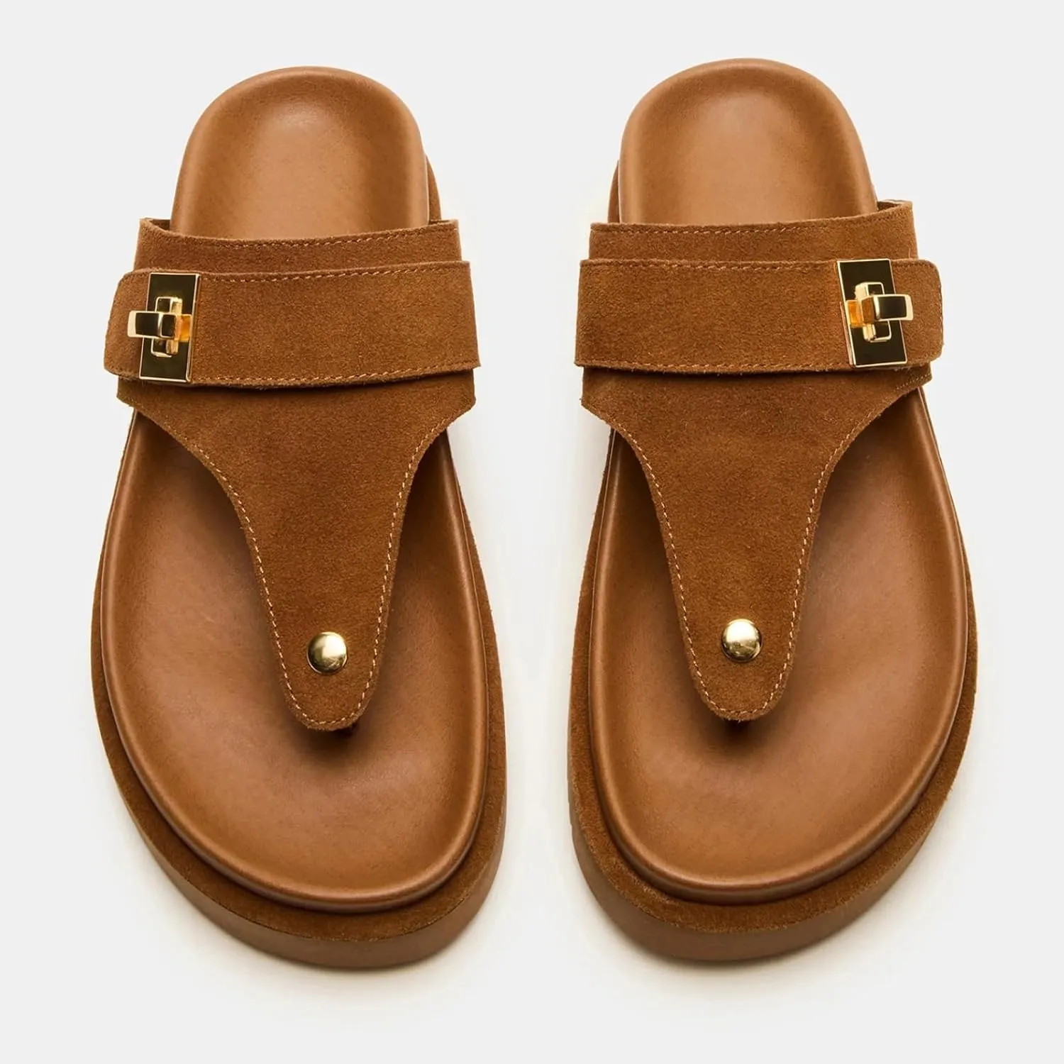 Yishaweiqi Suede Stud Platform Sandals for Women Slip On Open Round Toe Flip Flops Comfort Footbed Flatform Sandals Vacation Beach Slide Sandals
