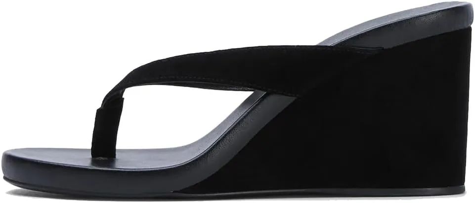 YIYA Women's Platform Flip Flops Sandals Comfortable Wedge High Heels Open Round Toe Summer Dress Thong Heels