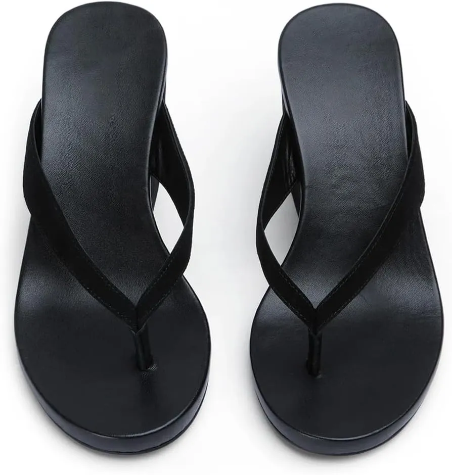 YIYA Women's Platform Flip Flops Sandals Comfortable Wedge High Heels Open Round Toe Summer Dress Thong Heels