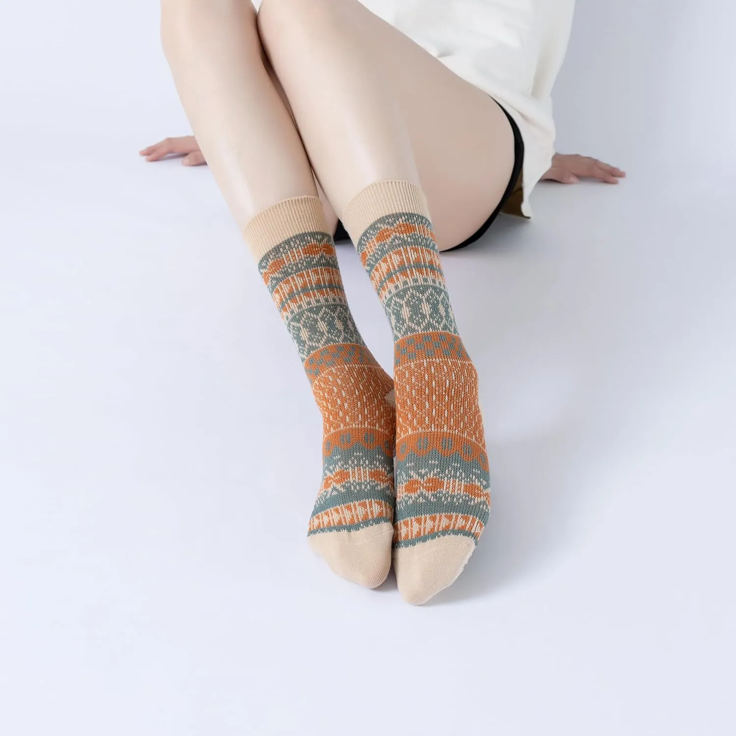 Yoga Pilates Socks with Grips for Women Knit Patterned Non Slip Cushioned Crew Socks for Barre Ballet Dance