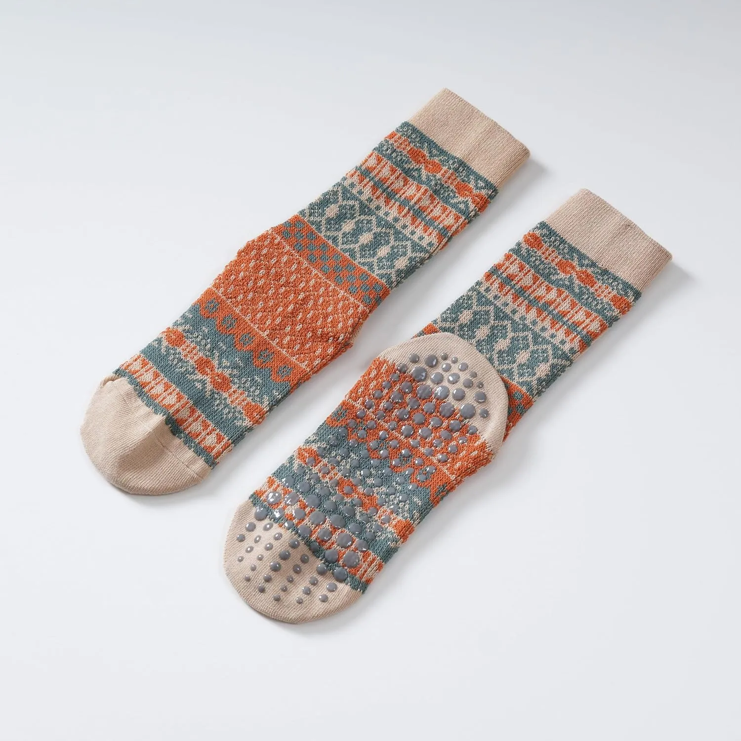 Yoga Pilates Socks with Grips for Women Knit Patterned Non Slip Cushioned Crew Socks for Barre Ballet Dance