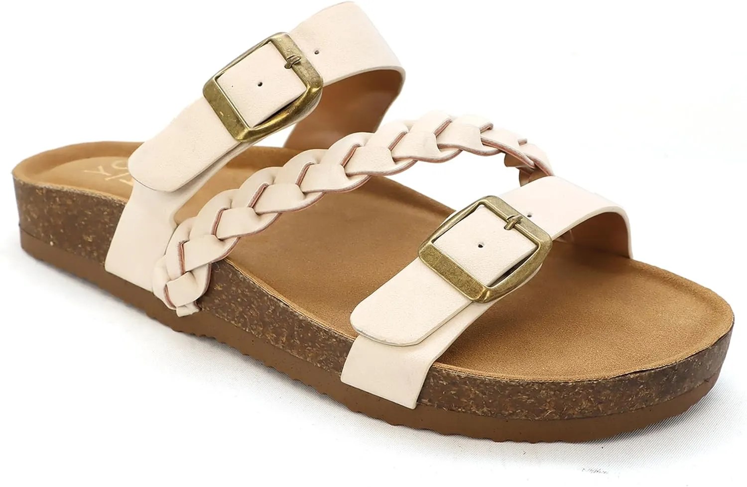 YOKI GIAN-272 Women's Cork Bottom Double Buckle Sandal with Braided Strap, Women's Sandals Dressy, Summer Sandals for Women
