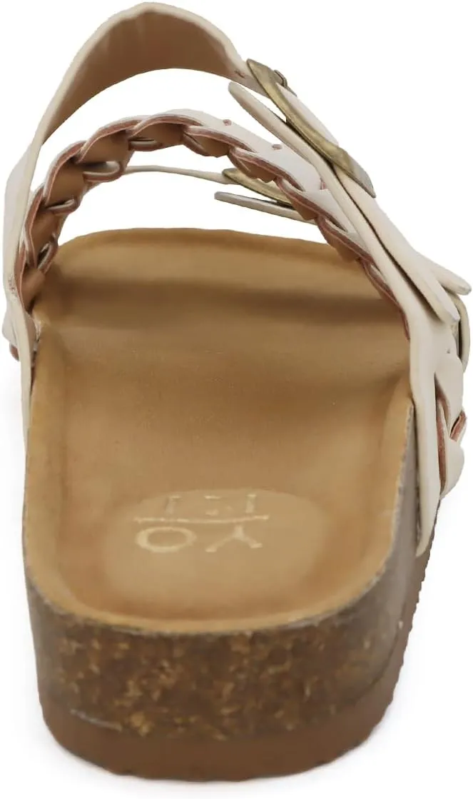 YOKI GIAN-272 Women's Cork Bottom Double Buckle Sandal with Braided Strap, Women's Sandals Dressy, Summer Sandals for Women