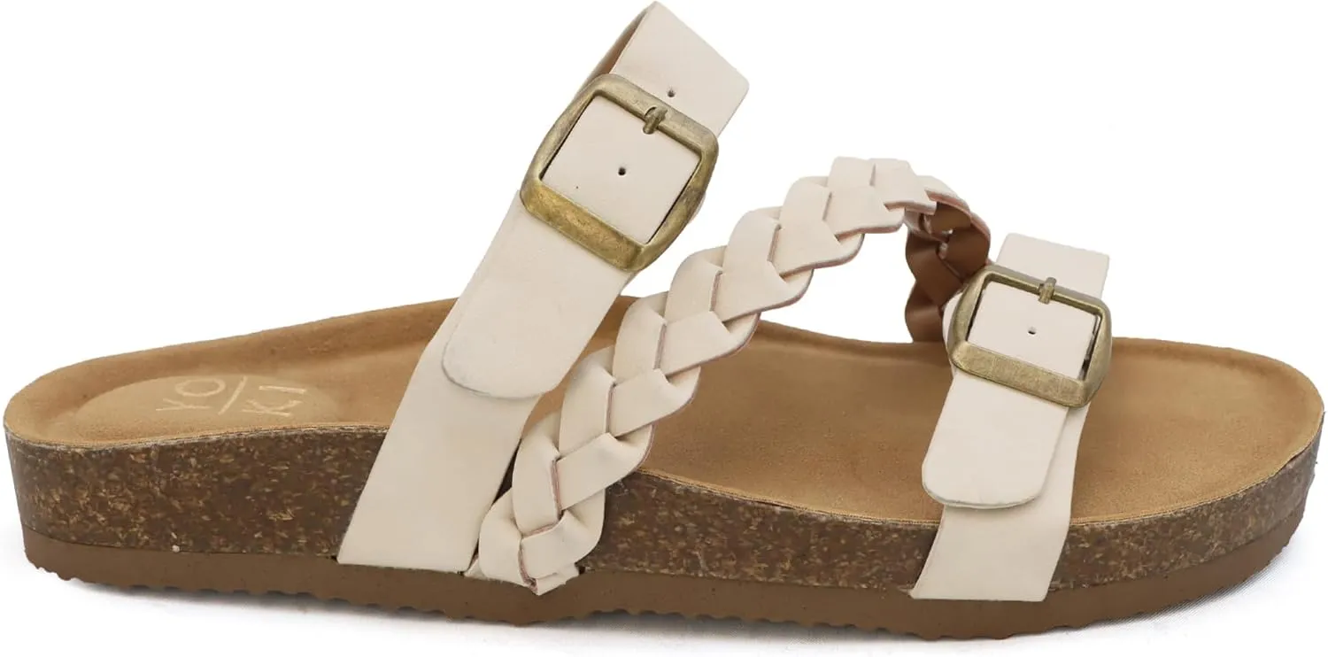 YOKI GIAN-272 Women's Cork Bottom Double Buckle Sandal with Braided Strap, Women's Sandals Dressy, Summer Sandals for Women