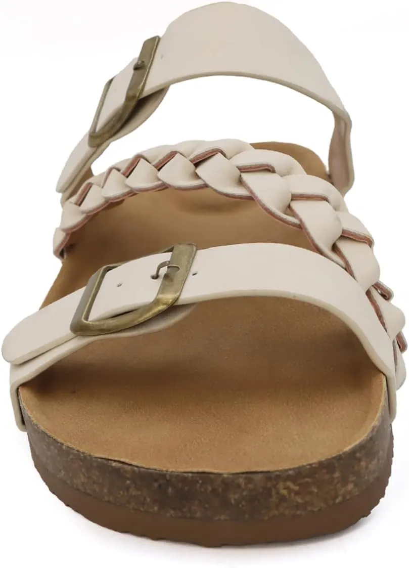 YOKI GIAN-272 Women's Cork Bottom Double Buckle Sandal with Braided Strap, Women's Sandals Dressy, Summer Sandals for Women