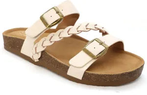 YOKI GIAN-272 Women's Cork Bottom Double Buckle Sandal with Braided Strap, Women's Sandals Dressy, Summer Sandals for Women