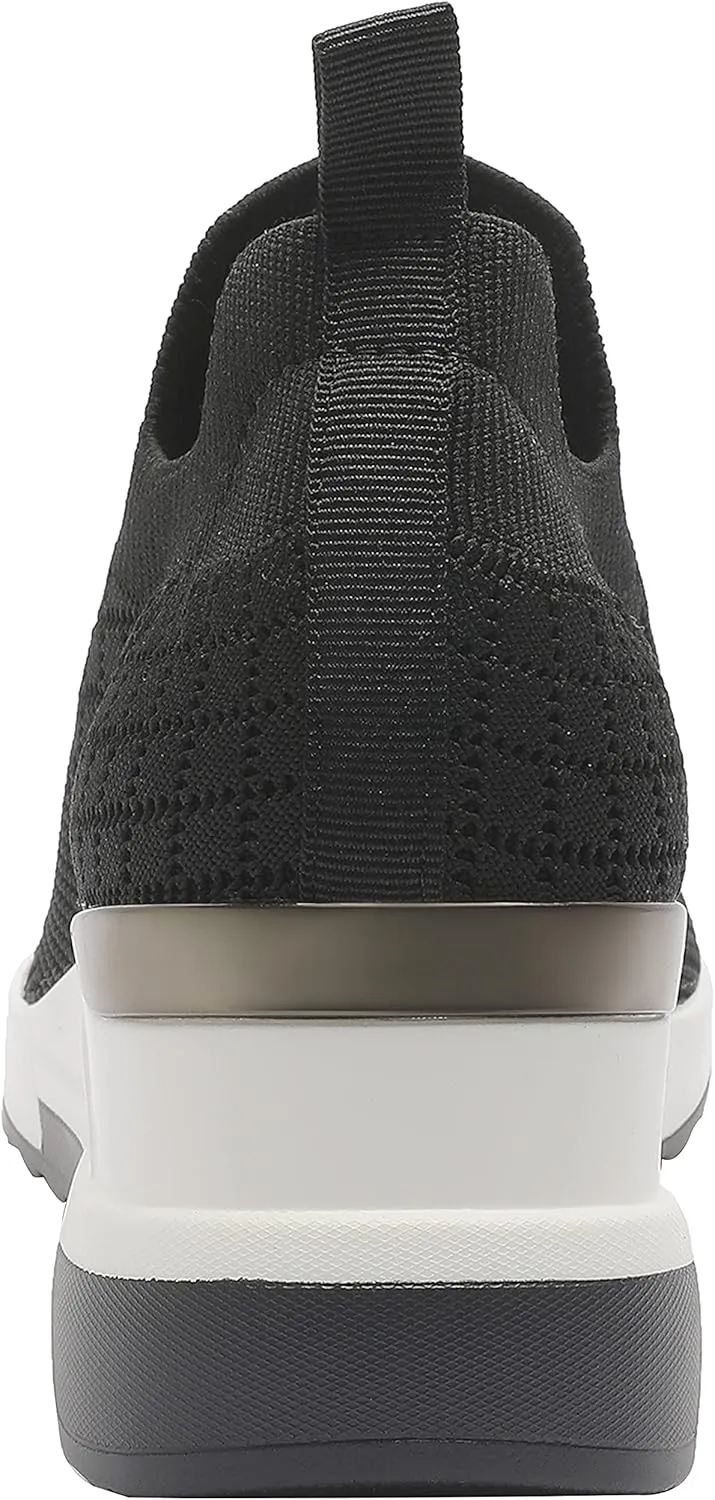 YZ High Heel Black Wedge Sneakers for Women Knit Upper Breathable Shoes