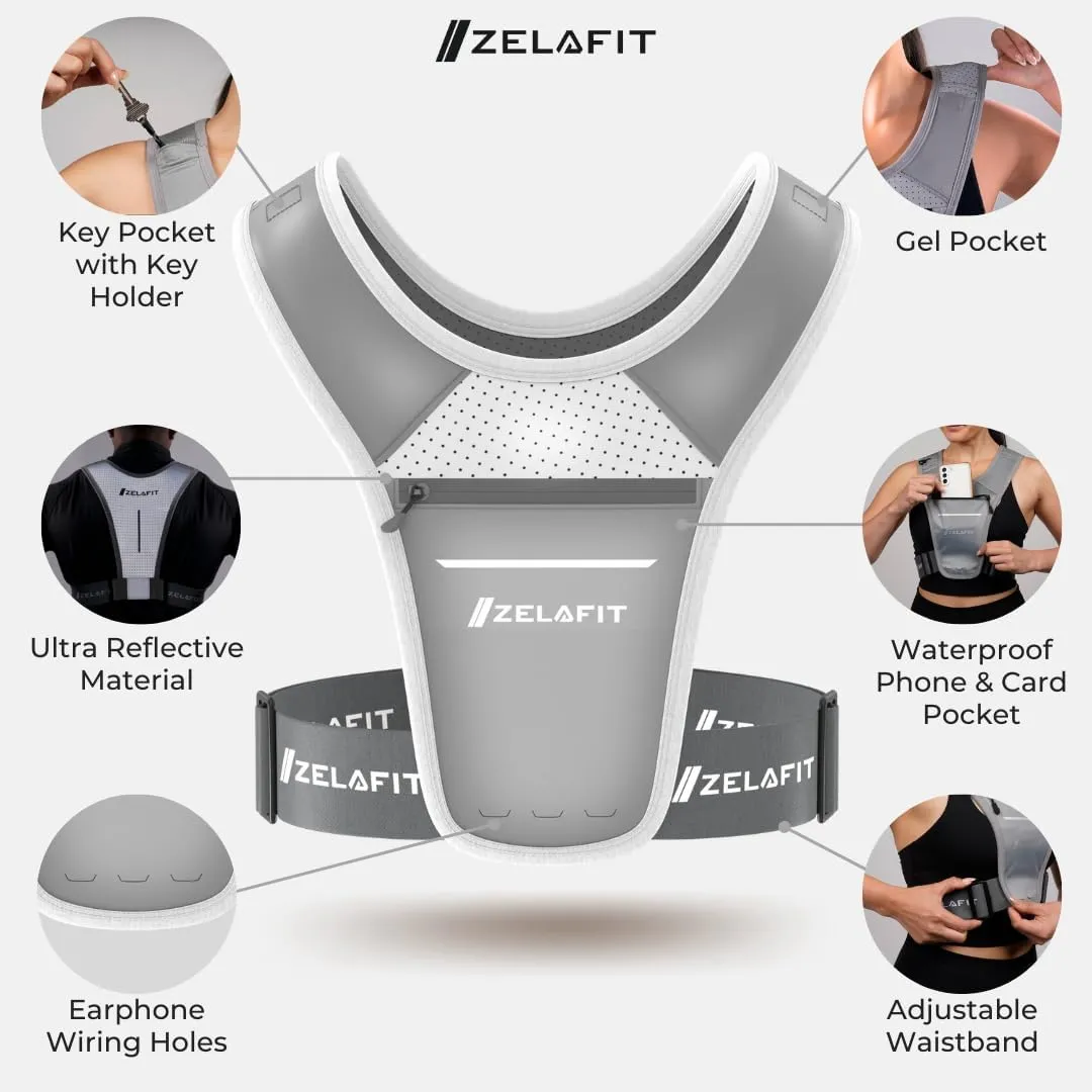 ZelaFit™ Running Vest for Women & Men Running Phone Holder – Perfect for Running Gear, Running Accessories, Running Essentials - Lightweight Chest Rig Phone Holder for Running (Silver)