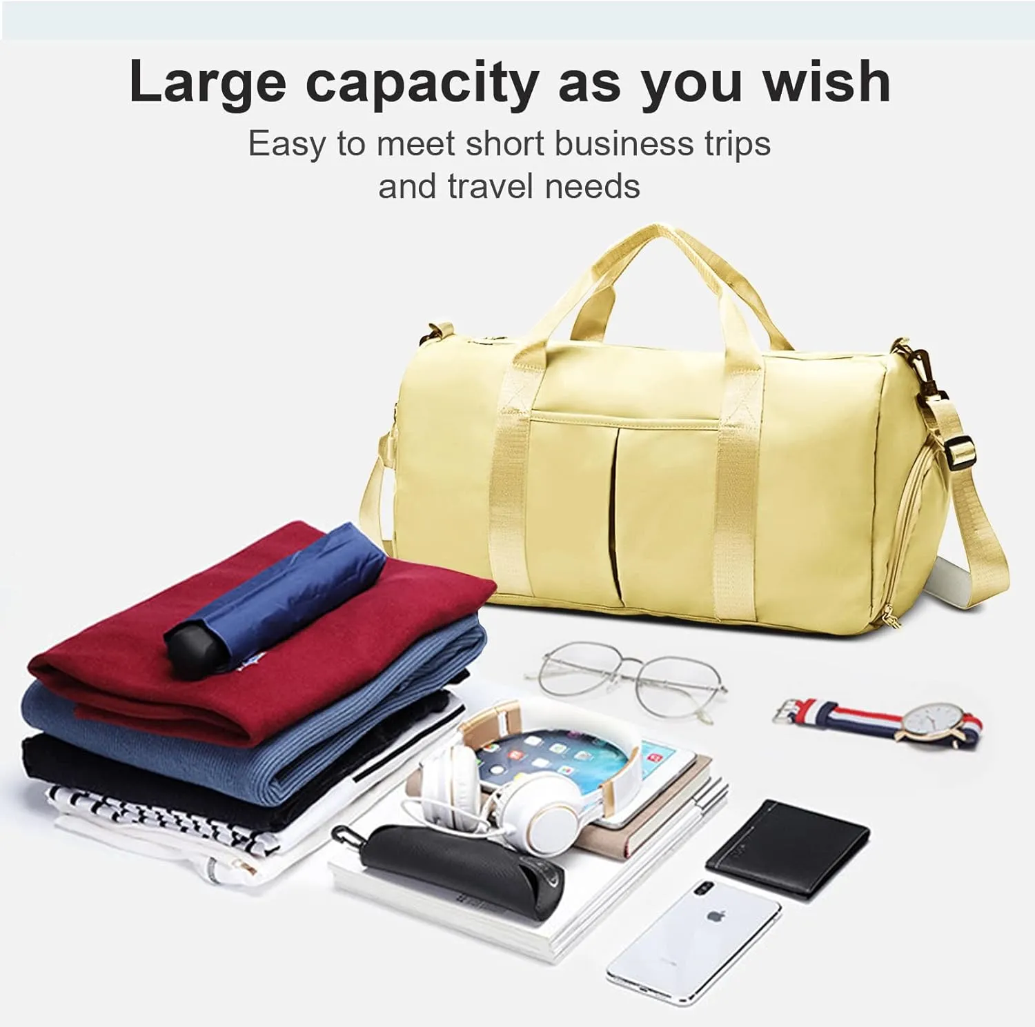 ZGWJ Sports Gym Bag with Wet Pocket & Shoes Compartment, Waterproof Shoulder Weekender Bag for Women and Men Swim Sports Travel Gym Bag Lightweight and easy Carry on Beige