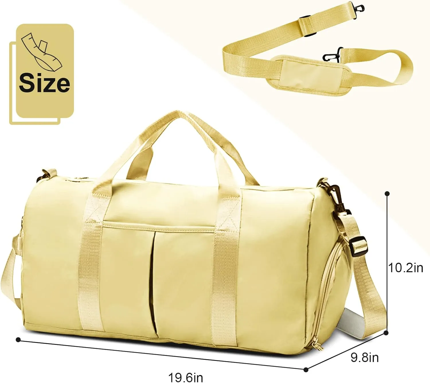 ZGWJ Sports Gym Bag with Wet Pocket & Shoes Compartment, Waterproof Shoulder Weekender Bag for Women and Men Swim Sports Travel Gym Bag Lightweight and easy Carry on Beige