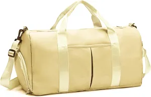 ZGWJ Sports Gym Bag with Wet Pocket & Shoes Compartment, Waterproof Shoulder Weekender Bag for Women and Men Swim Sports Travel Gym Bag Lightweight and easy Carry on Beige