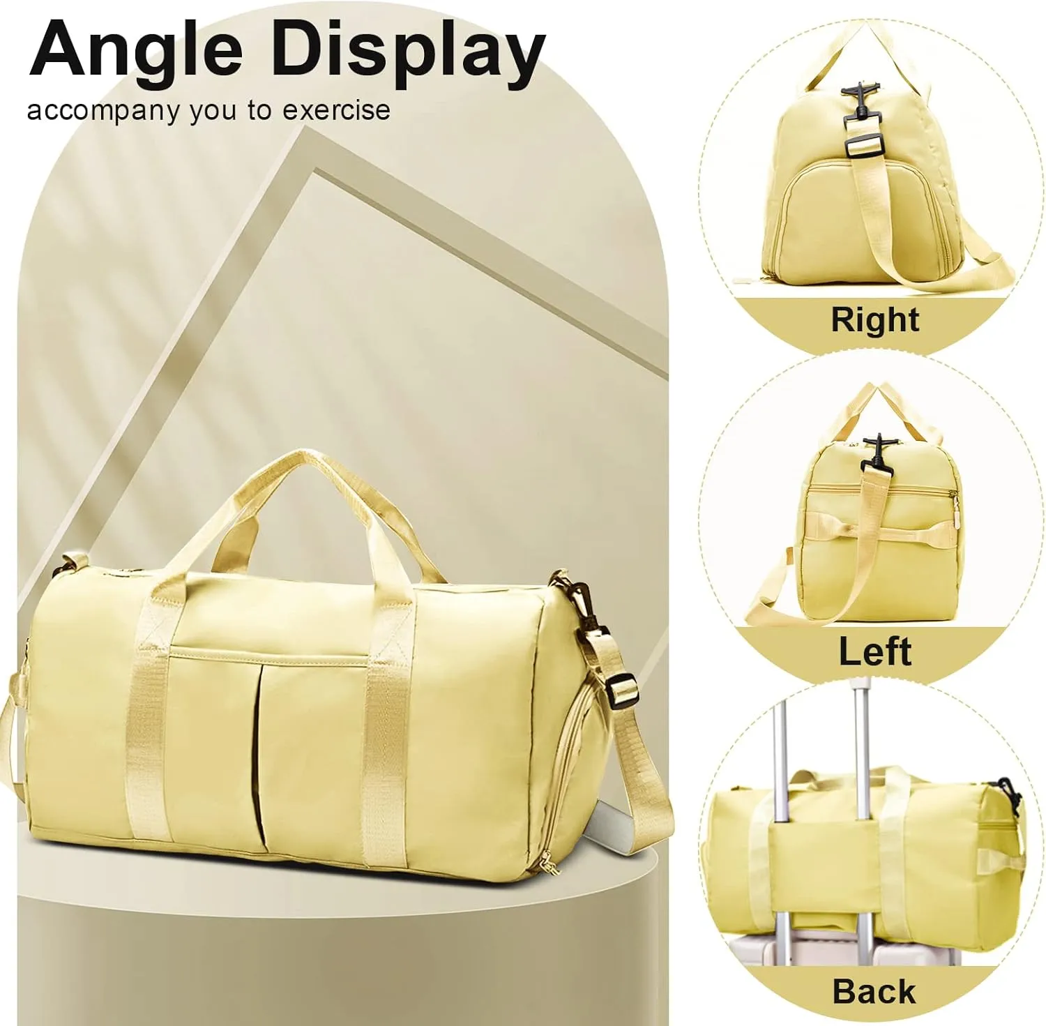 ZGWJ Sports Gym Bag with Wet Pocket & Shoes Compartment, Waterproof Shoulder Weekender Bag for Women and Men Swim Sports Travel Gym Bag Lightweight and easy Carry on Beige
