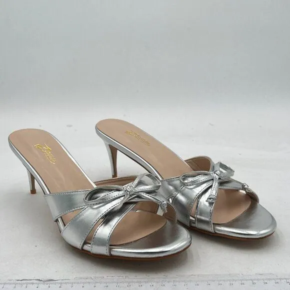 ZSZSZSU Silver Peep Toe Sandals Cute Bowknot Stiletto Heel Mule Cross Strap Shoe