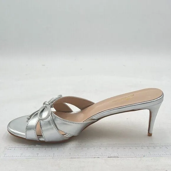 ZSZSZSU Silver Peep Toe Sandals Cute Bowknot Stiletto Heel Mule Cross Strap Shoe