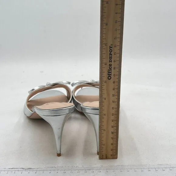 ZSZSZSU Silver Peep Toe Sandals Cute Bowknot Stiletto Heel Mule Cross Strap Shoe