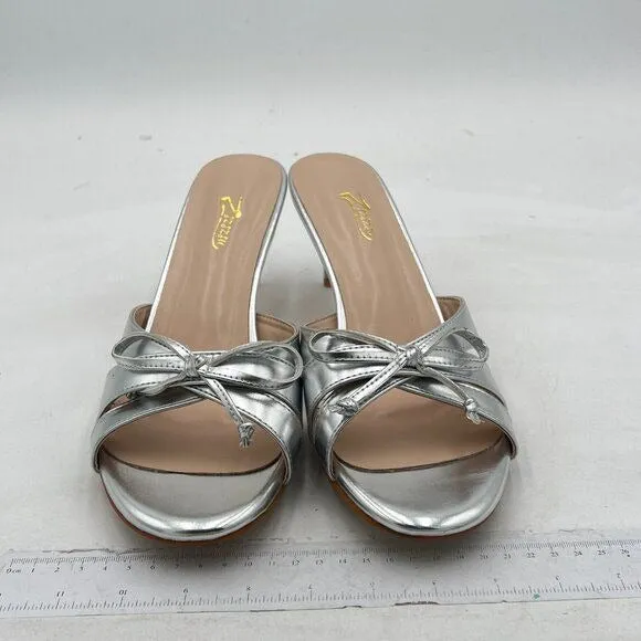 ZSZSZSU Silver Peep Toe Sandals Cute Bowknot Stiletto Heel Mule Cross Strap Shoe